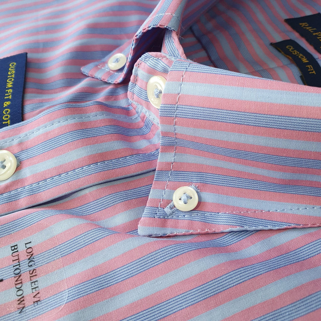 Camisa Ralph Lauren Masculina Lilás Listras Pony Azul