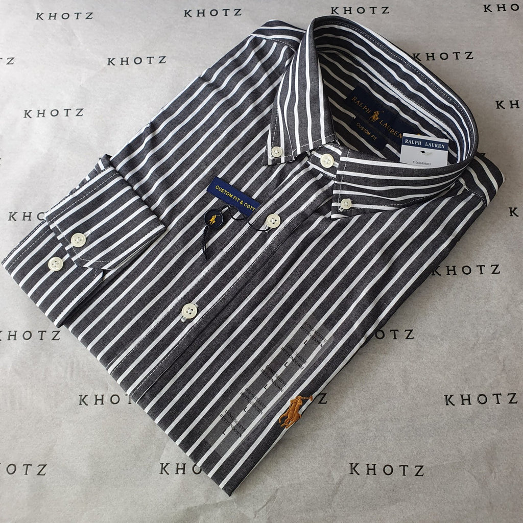 Camisa Ralph Lauren Masculina Preta Listras Europa Pony Dourado