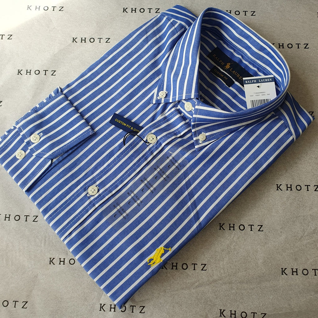 Camisa Ralph Lauren Masculina Azul Listras Europa Pony Amarelo