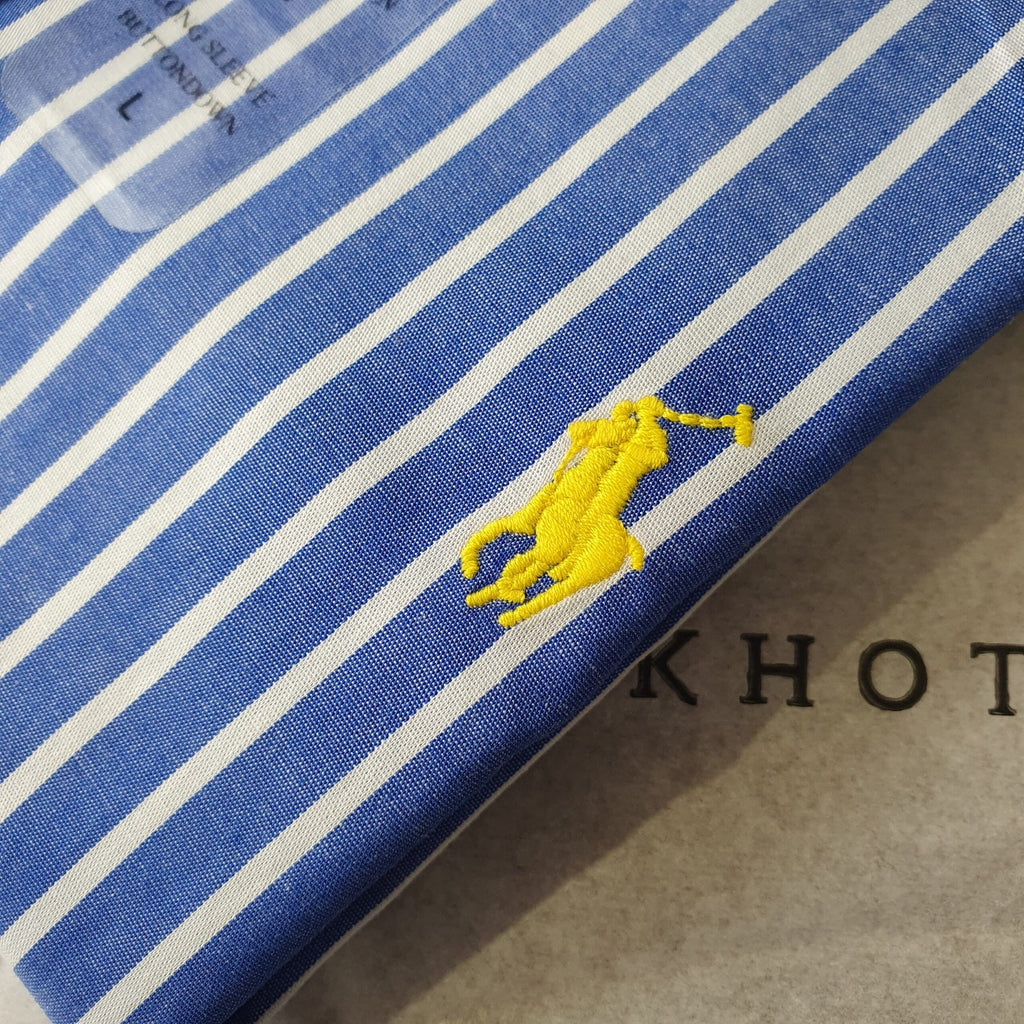 Camisa Ralph Lauren Masculina Azul Listras Europa Pony Amarelo