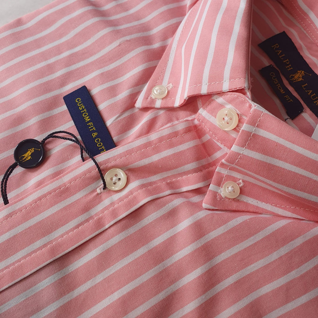 Camisa Ralph Lauren Masculina Rosa Listras Europa Pony Azul Gelo