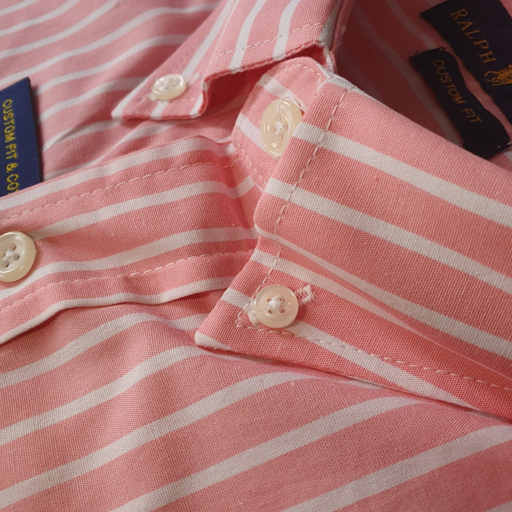 Camisa Ralph Lauren Masculina Rosa Listras Europa Pony Azul Gelo