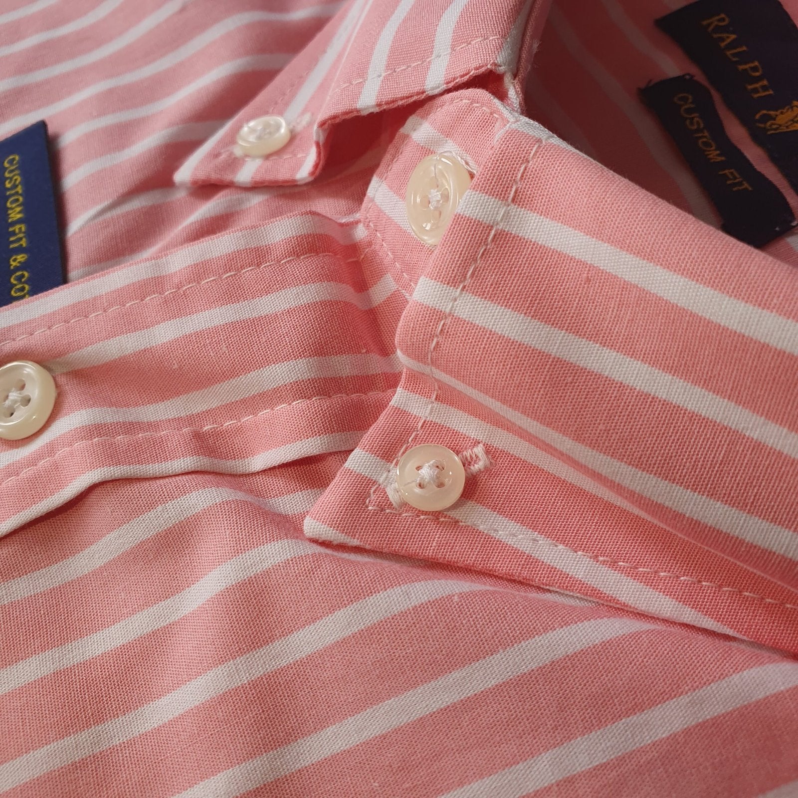 Camisa Ralph Lauren Masculina Rosa Listras Europa Pony Azul Gelo