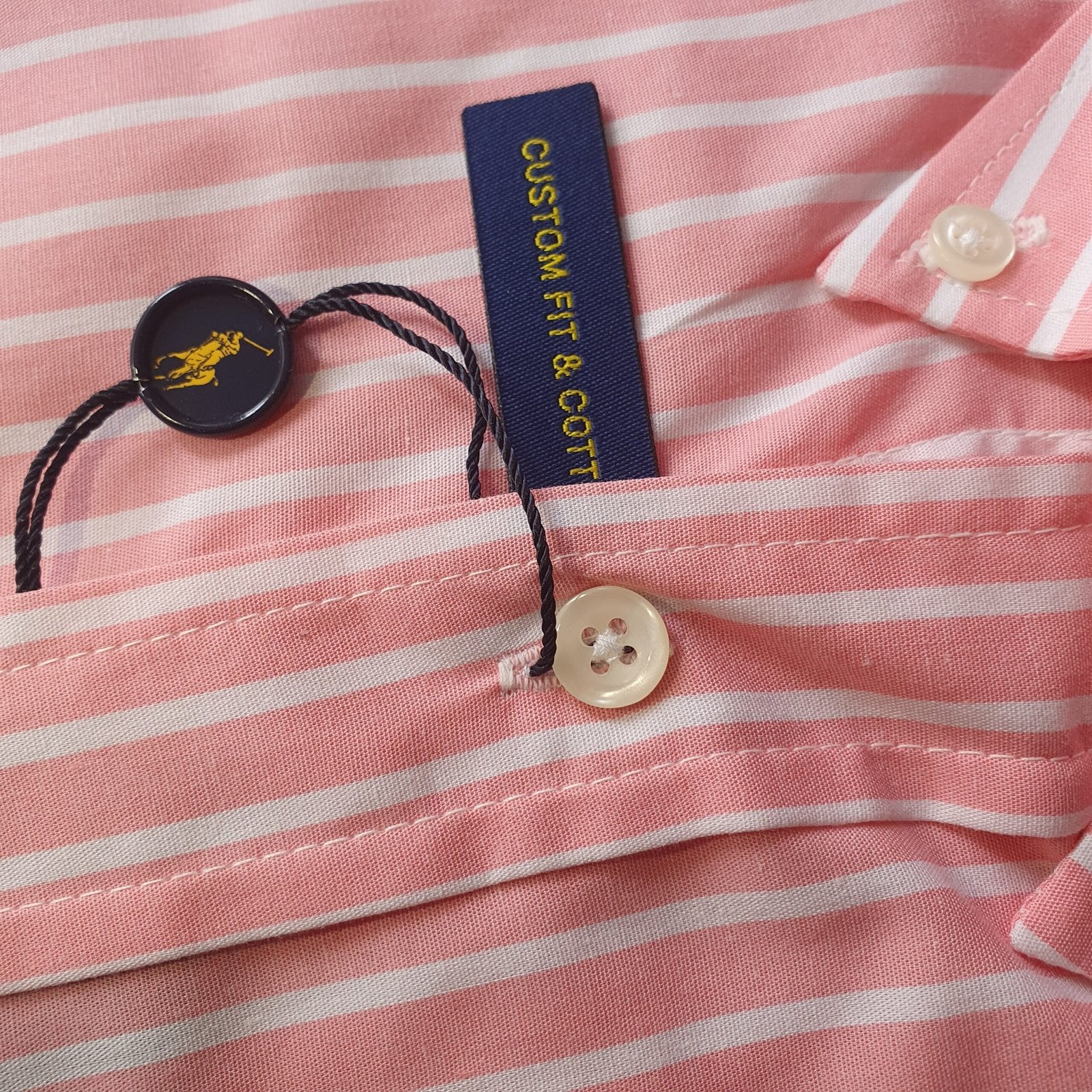 Camisa Ralph Lauren Masculina Rosa Listras Europa Pony Azul Gelo