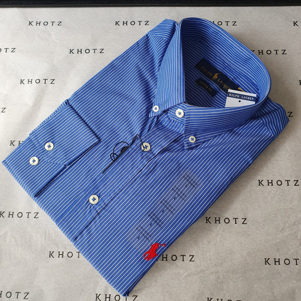 Camisa Ralph Lauren Masculina Azul Cintilante Listras Pony Vermelho