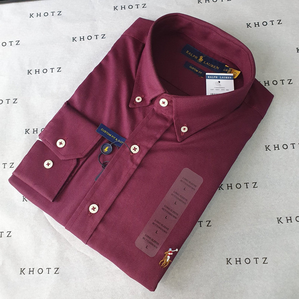 Camisa Ralph Lauren Masculina Oxford Bordô Pony Colorido
