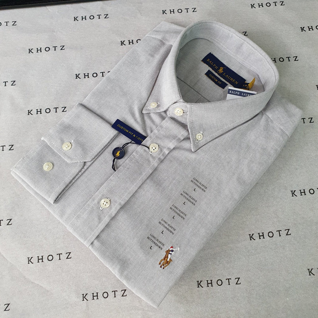 Camisa Ralph Lauren Masculina Oxford Cinza Prateado Pony Colorido