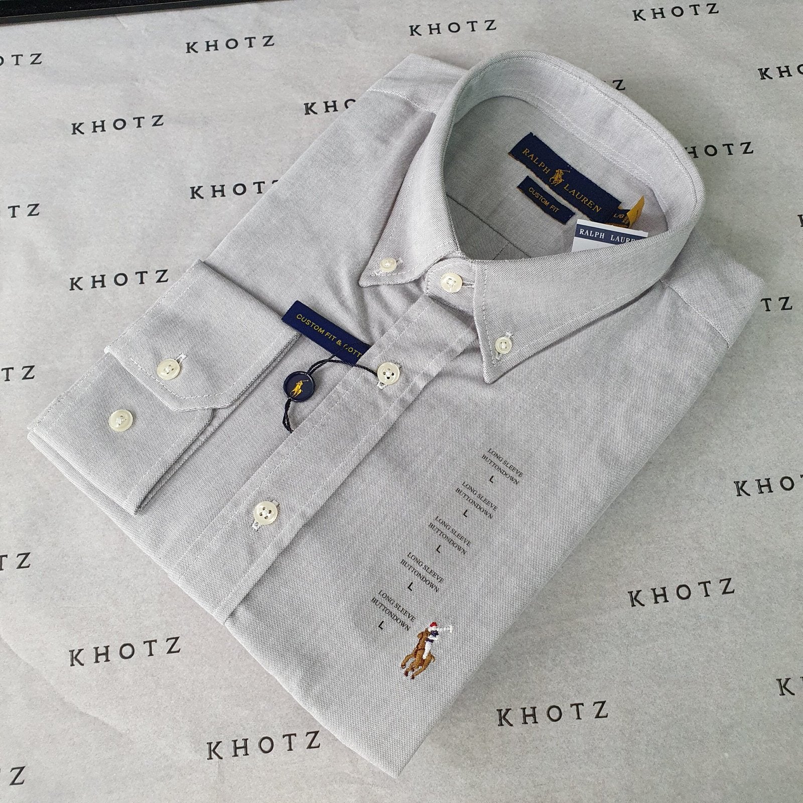 Camisa Ralph Lauren Masculina Oxford Cinza Prateado Pony Colorido