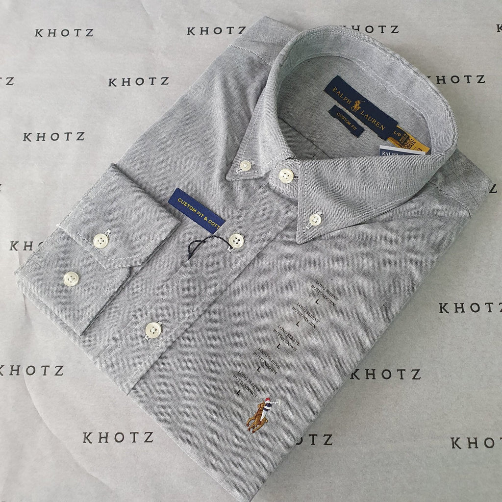 Camisa Ralph Lauren Masculina Oxford Cinza Espacial Pony Colorido