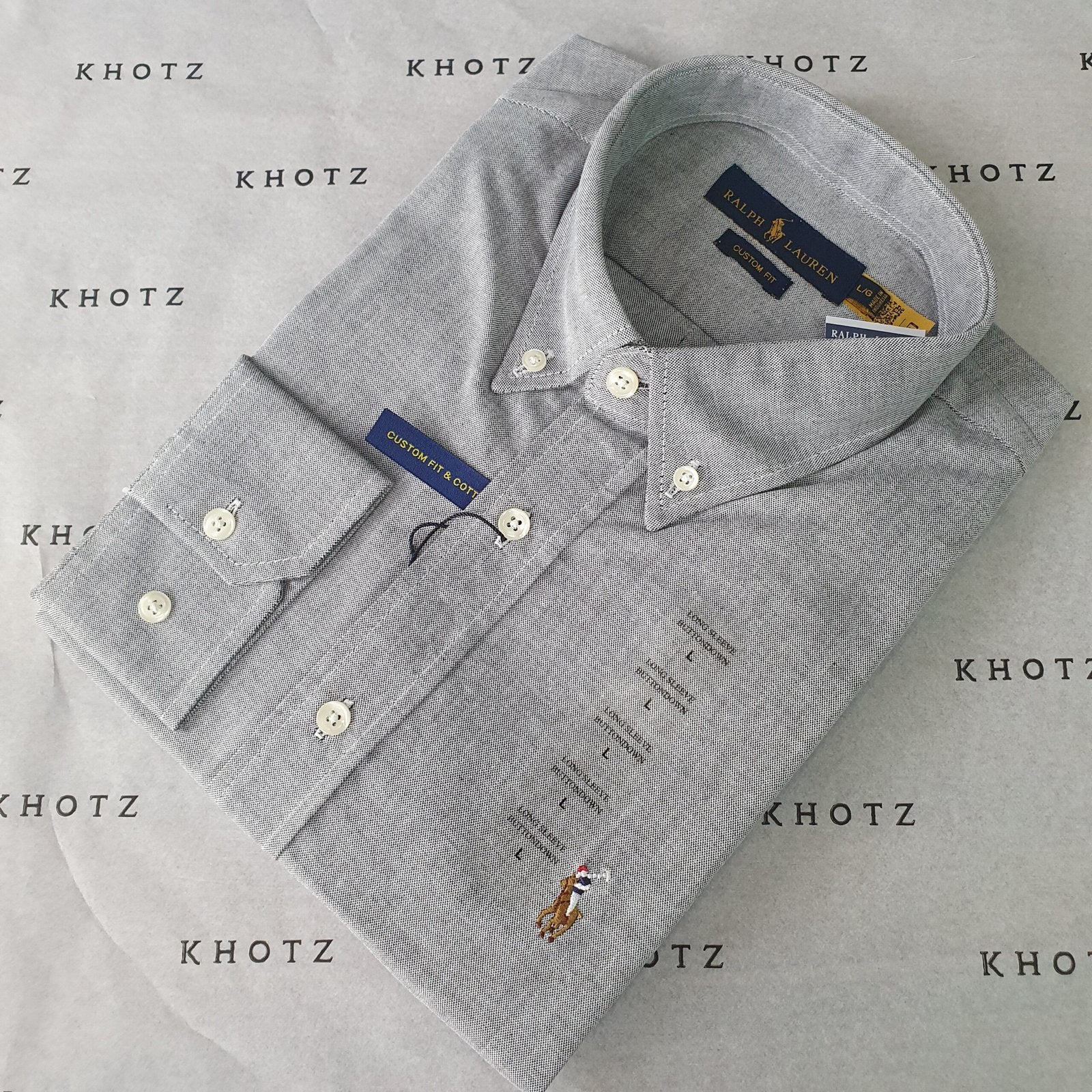 Camisa Ralph Lauren Masculina Oxford Cinza Espacial Pony Colorido