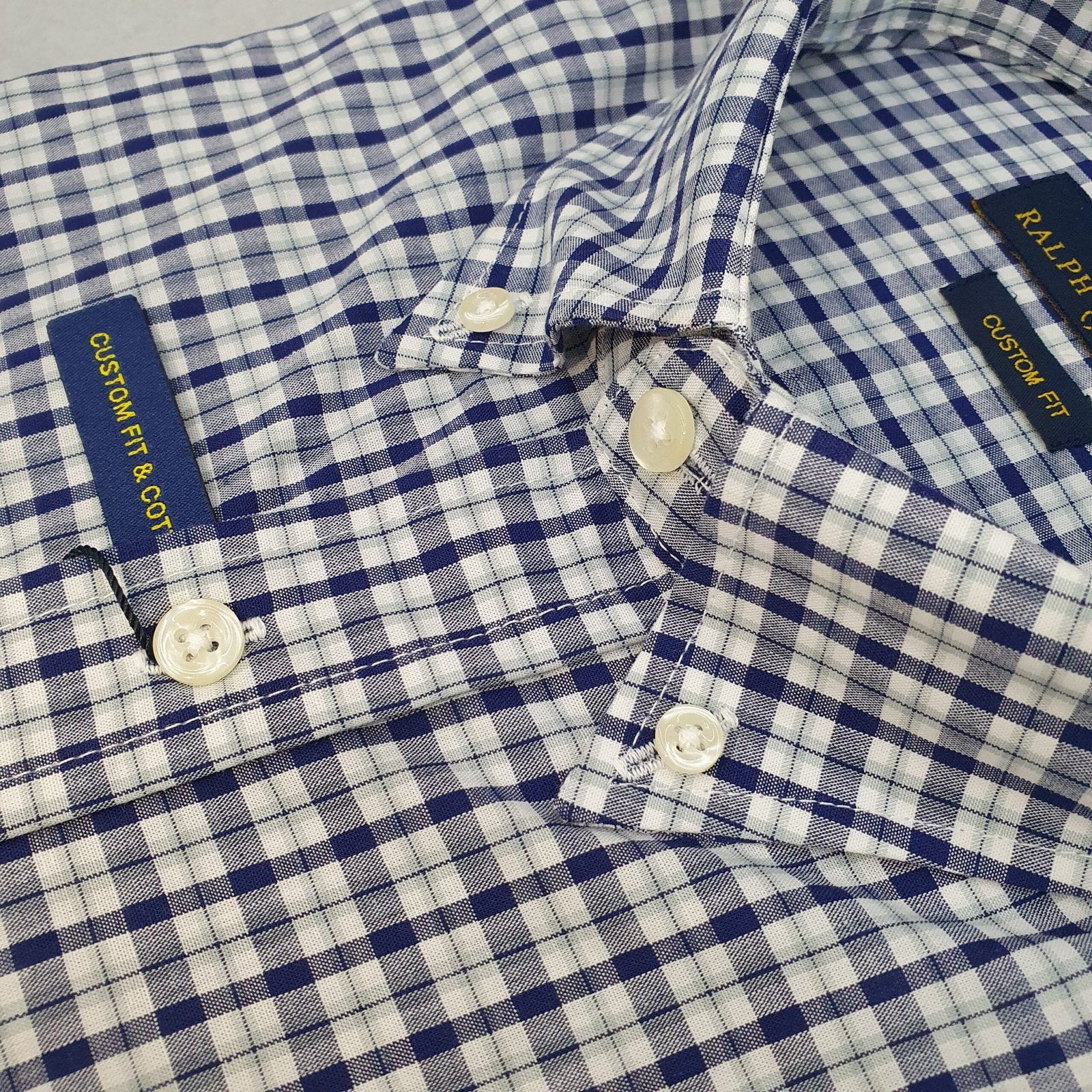 Camisa Ralph Lauren Masculina Xadrez Azul e Branco Pony Dourado