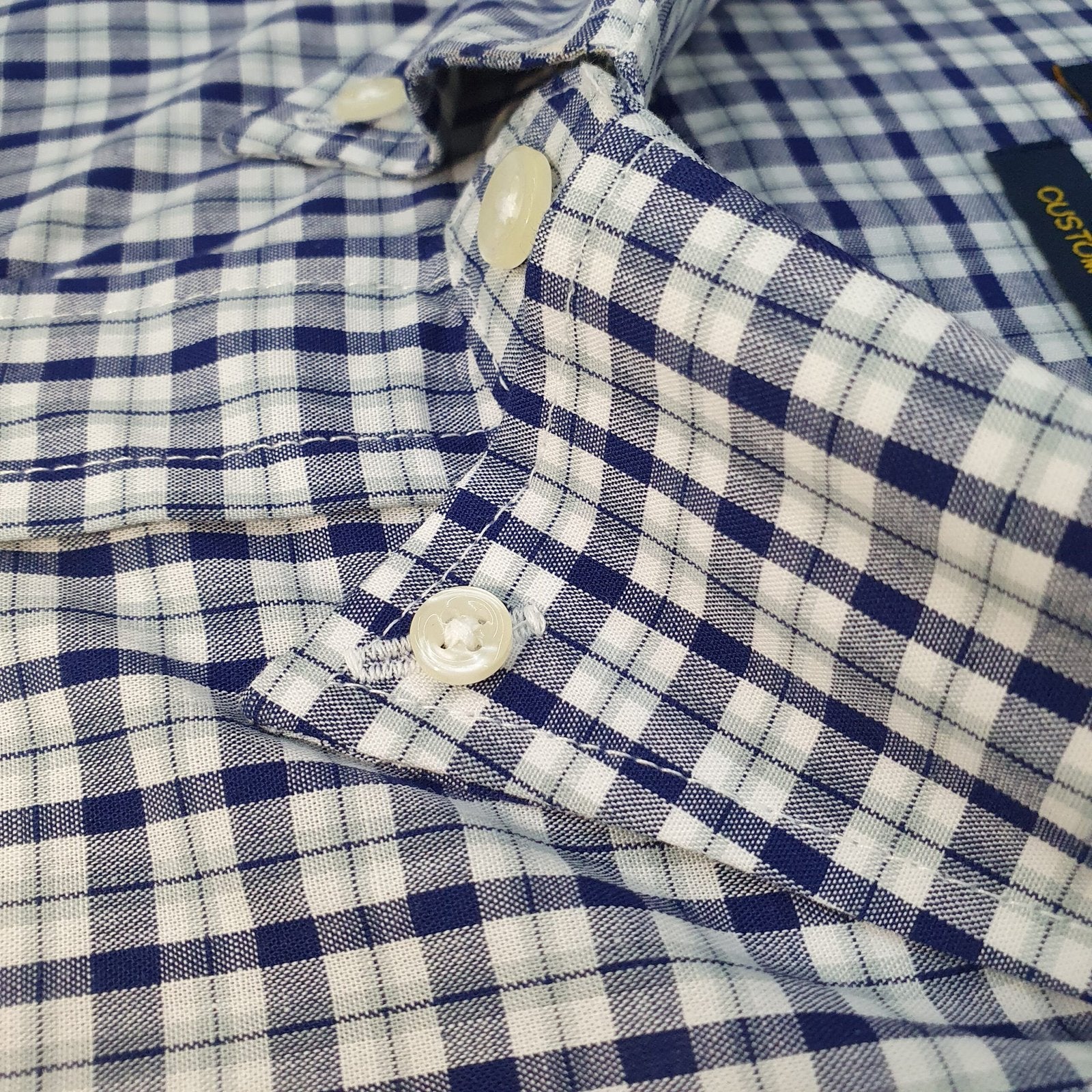 Camisa Ralph Lauren Masculina Xadrez Azul e Branco Pony Dourado