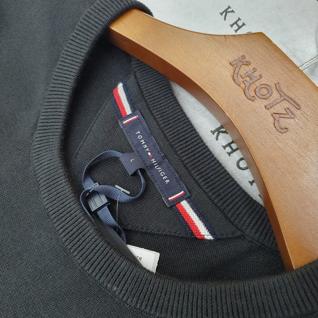 Suéter Tommy Hilfiger Masculino Preto Clássico Padrão da Marca