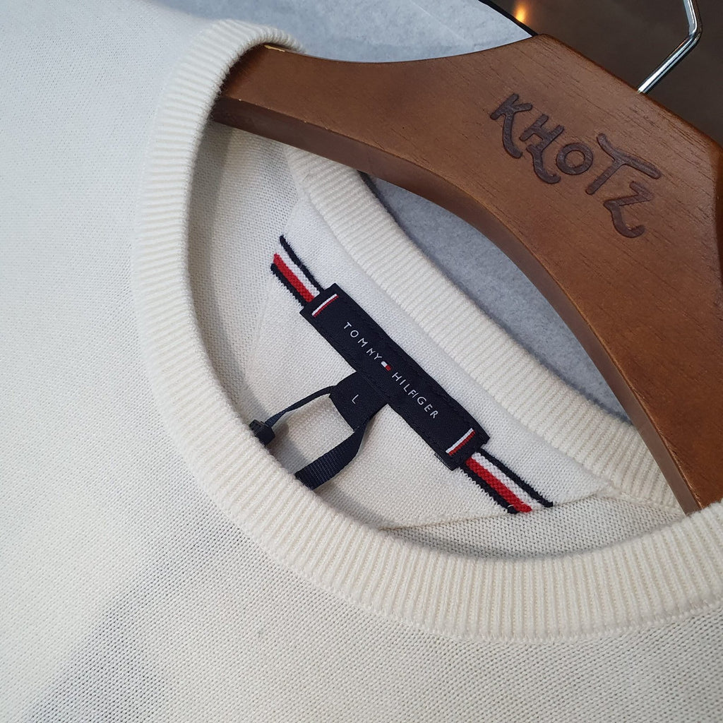 Suéter Tommy Hilfiger Masculino Branco Clássico Padrão da Marca