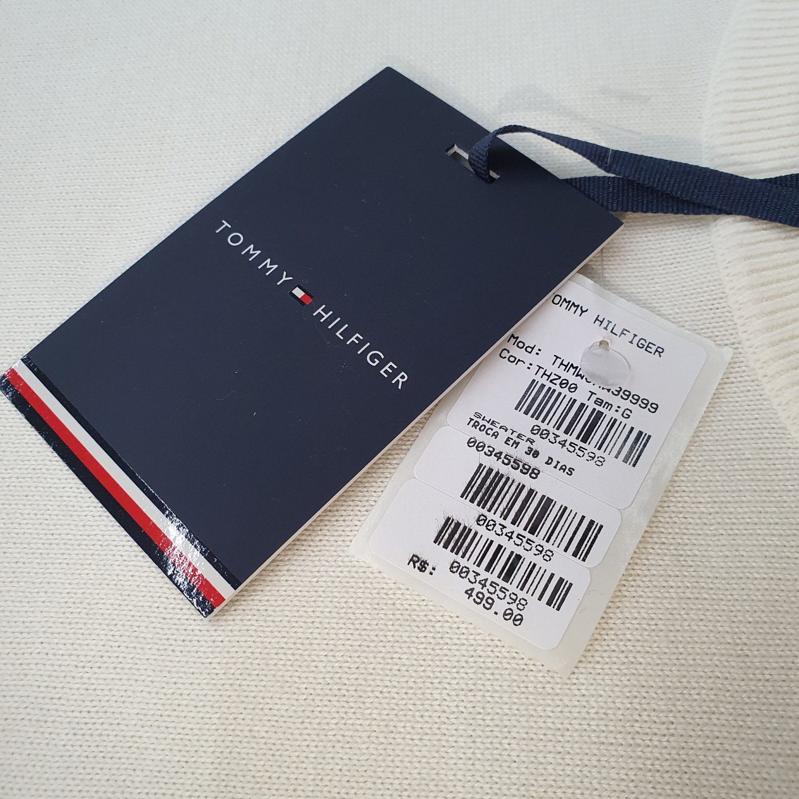 Suéter Tommy Hilfiger Masculino Branco Clássico Padrão da Marca