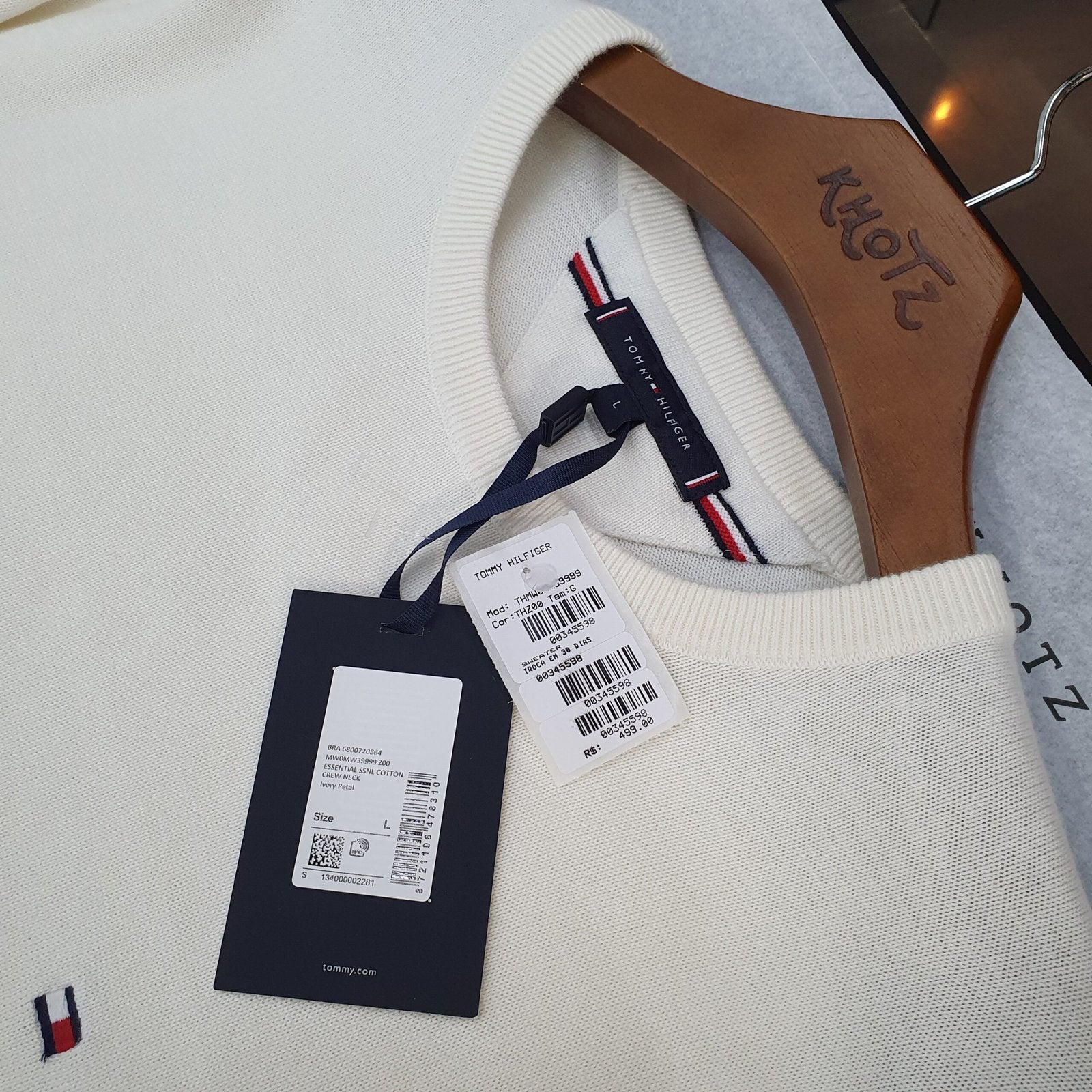 Suéter Tommy Hilfiger Masculino Branco Clássico Padrão da Marca