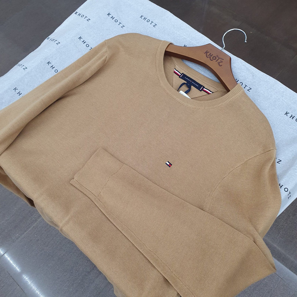 Suéter Tommy Hilfiger Masculino Caramelo Clássico Padrão da Marca
