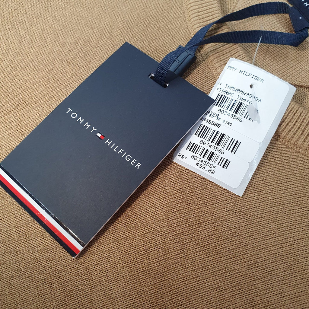 Suéter Tommy Hilfiger Masculino Caramelo Clássico Padrão da Marca