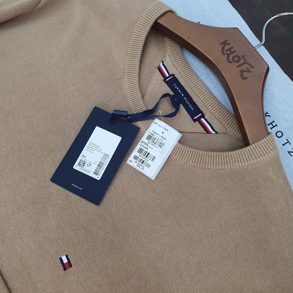 Suéter Tommy Hilfiger Masculino Caramelo Clássico Padrão da Marca