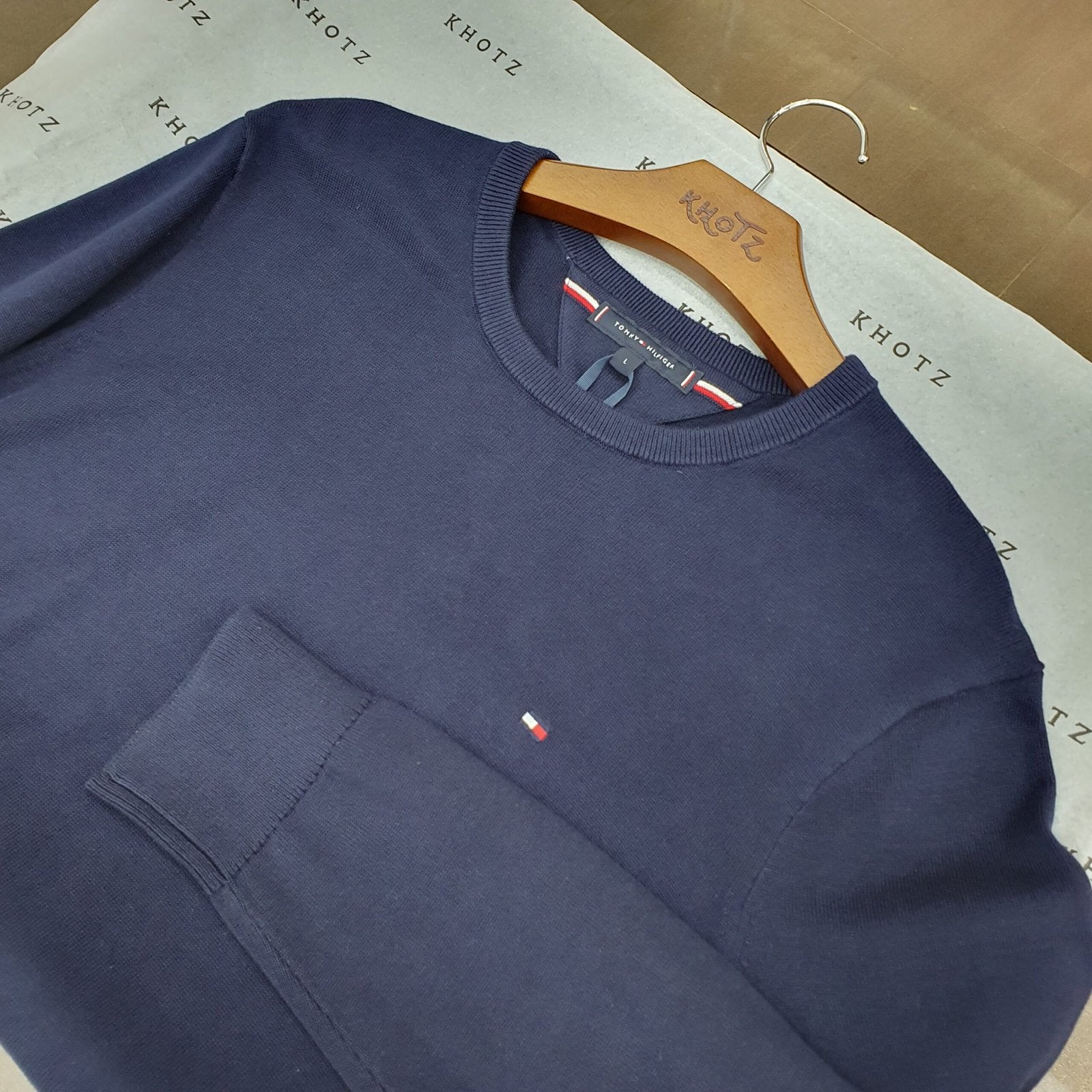 Suéter Tommy Hilfiger Masculino Marinho Clássico Padrão da Marca