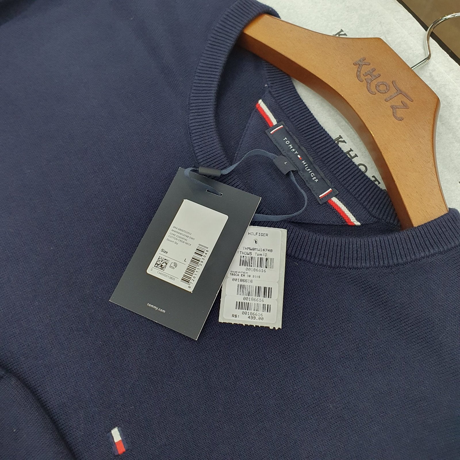 Suéter Tommy Hilfiger Masculino Marinho Clássico Padrão da Marca