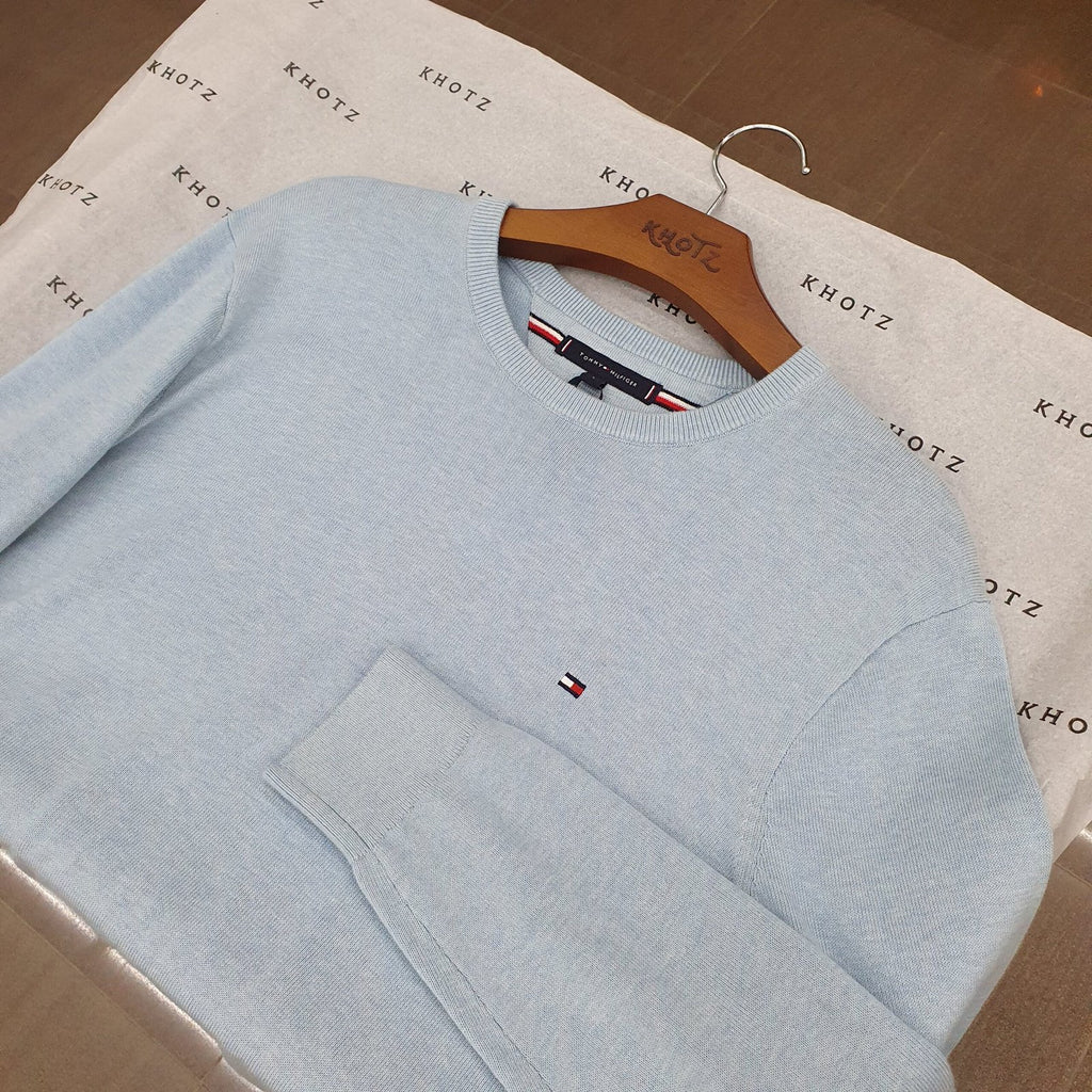 Suéter Tommy Hilfiger Masculino Azul Bebê Clássico Padrão da Marca