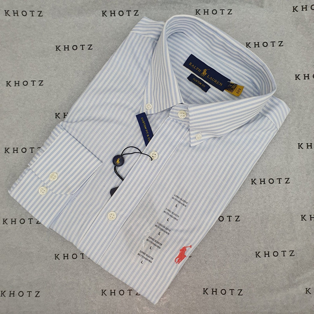 Camisa Ralph Lauren Masculina Azul Bebê Listras Americana Pony Coral