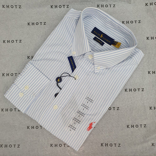 Camisa Ralph Lauren Masculina Azul Bebê Listras Americana Pony Coral