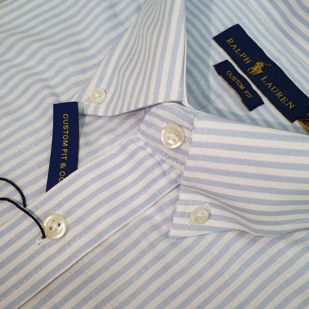 Camisa Ralph Lauren Masculina Azul Bebê Listras Americana Pony Coral
