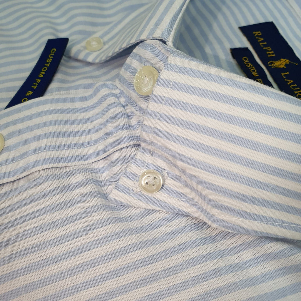 Camisa Ralph Lauren Masculina Azul Bebê Listras Americana Pony Coral