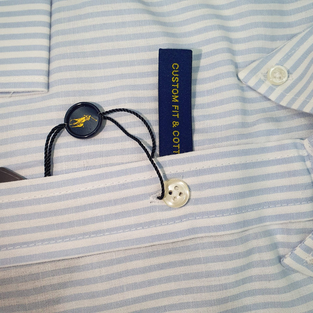 Camisa Ralph Lauren Masculina Azul Bebê Listras Americana Pony Coral