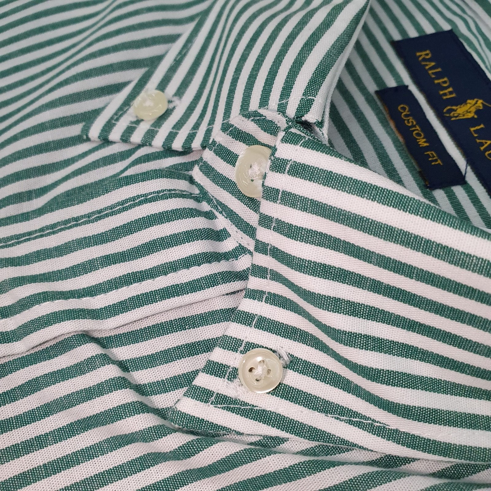 Camisa Ralph Lauren Masculina Verde Listras Americana Pony Vermelho