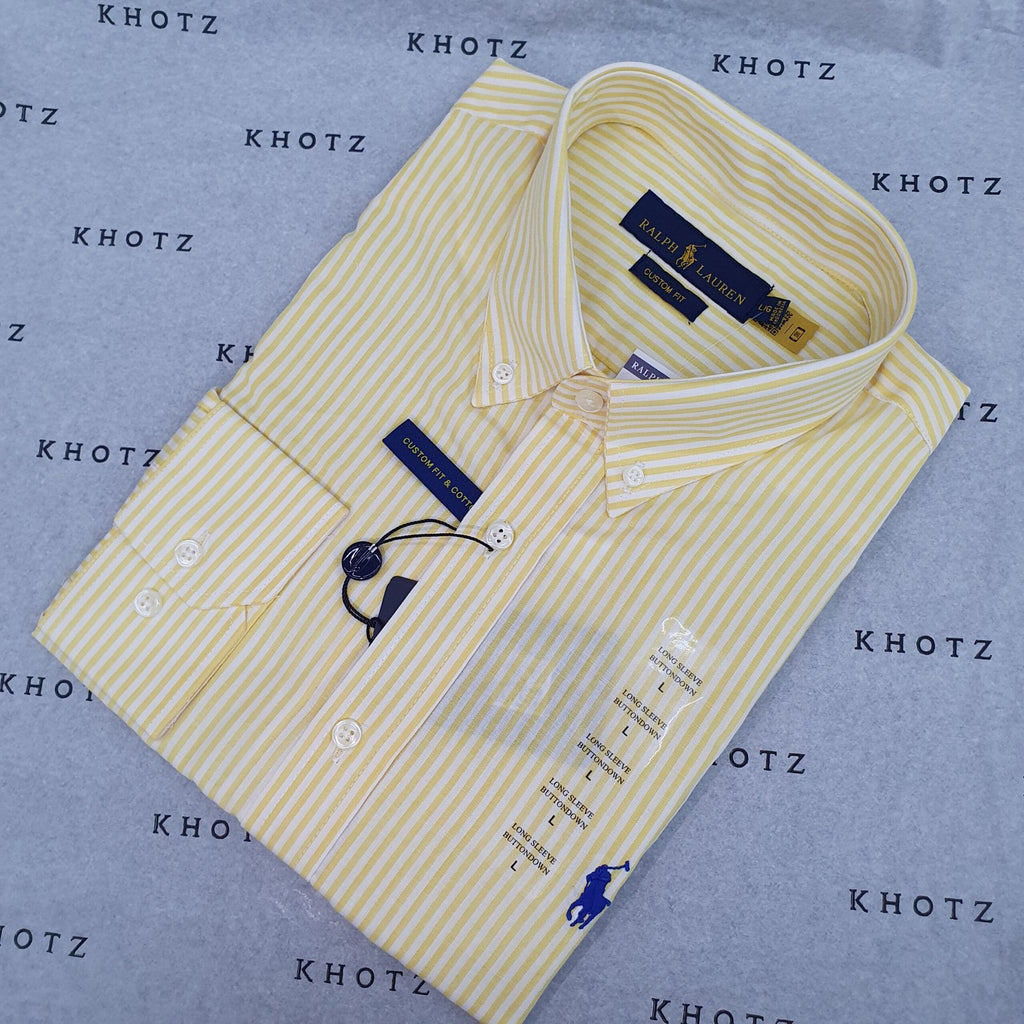 Camisa Ralph Lauren Masculina Amarela Listras Americana Pony Azul