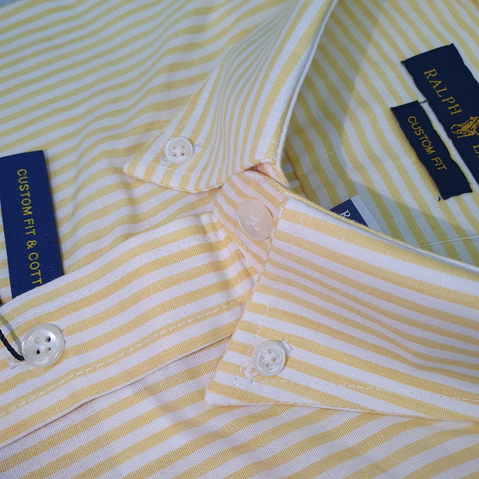 Camisa Ralph Lauren Masculina Amarela Listras Americana Pony Azul