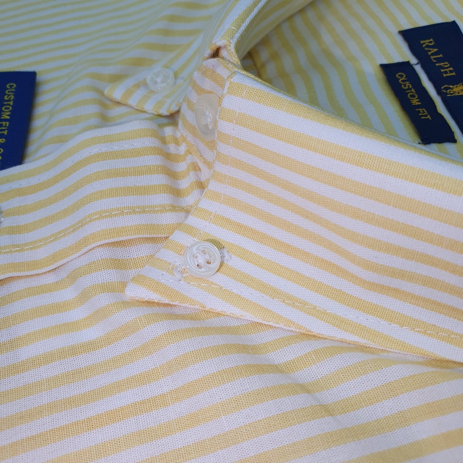 Camisa Ralph Lauren Masculina Amarela Listras Americana Pony Azul