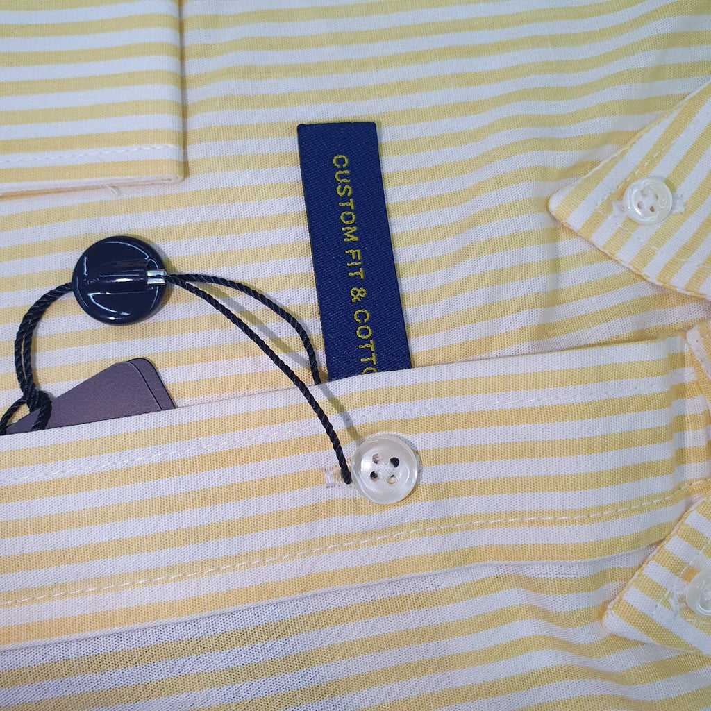 Camisa Ralph Lauren Masculina Amarela Listras Americana Pony Azul