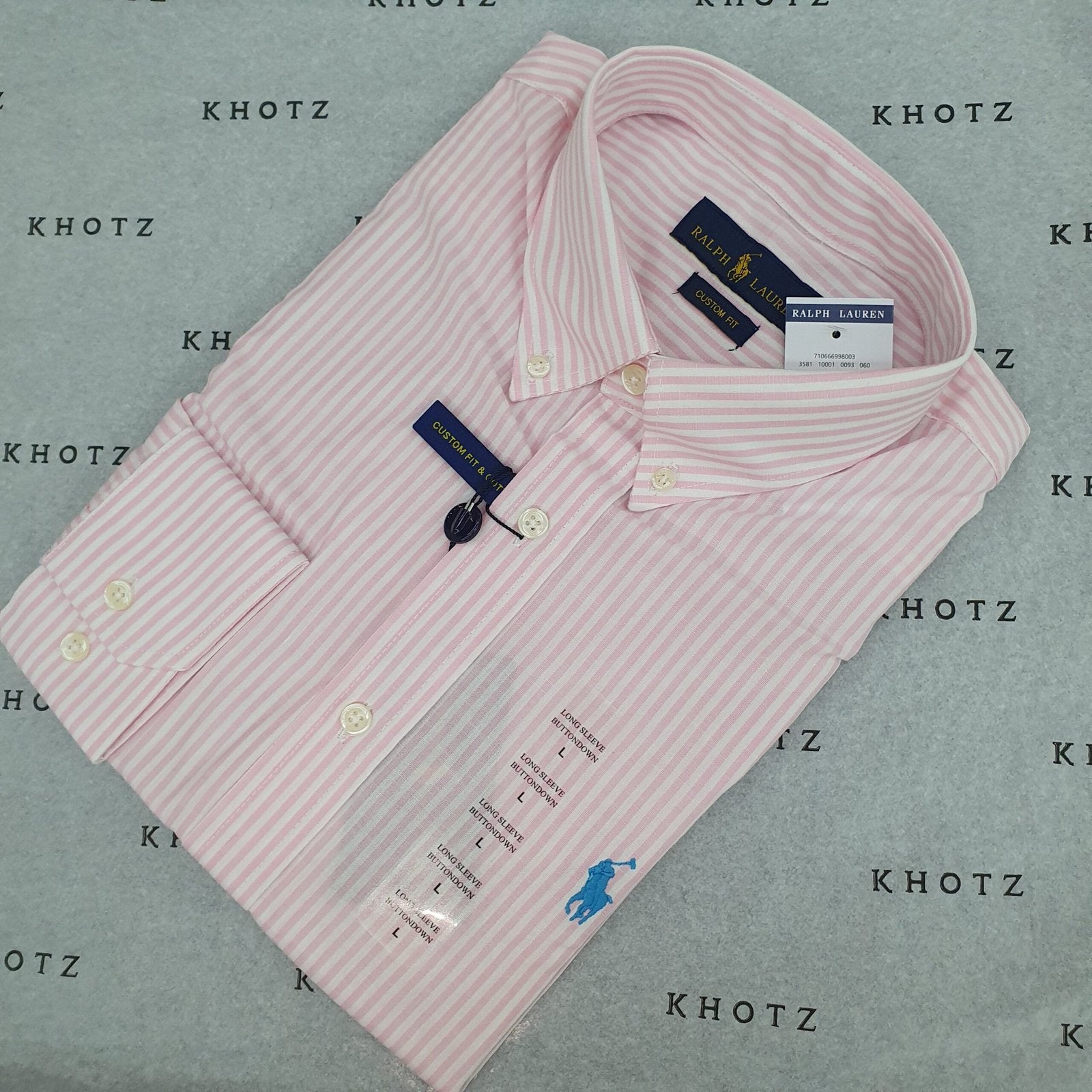 Camisa Ralph Lauren Masculina Rosa Listras Americana Pony Celeste