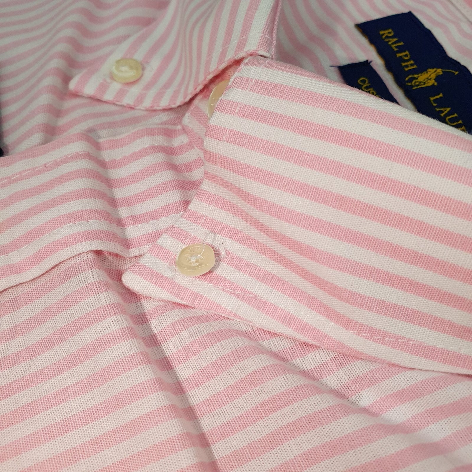Camisa Ralph Lauren Masculina Rosa Listras Americana Pony Celeste