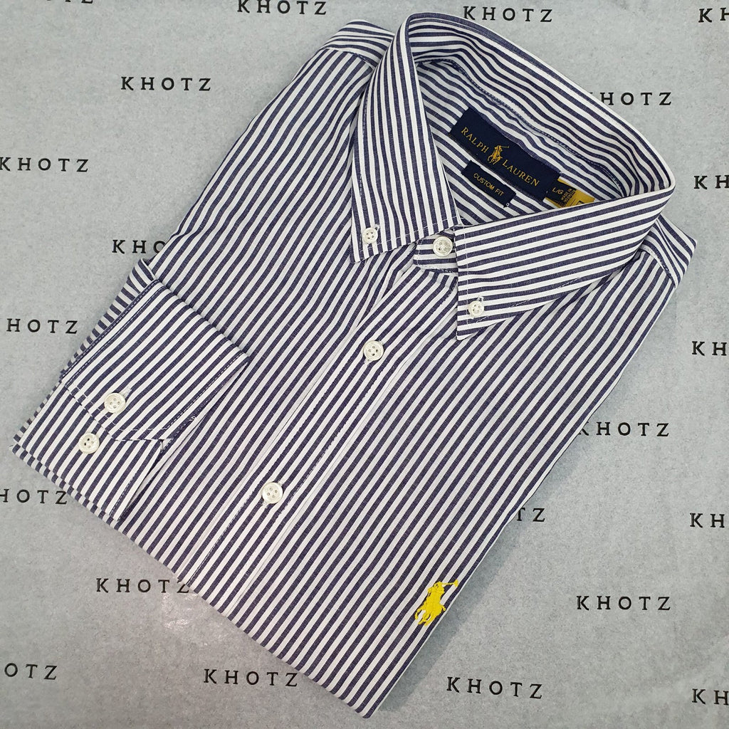 Camisa Ralph Lauren Masculina Azul Petróleo Listras Americana Pony Amarelo