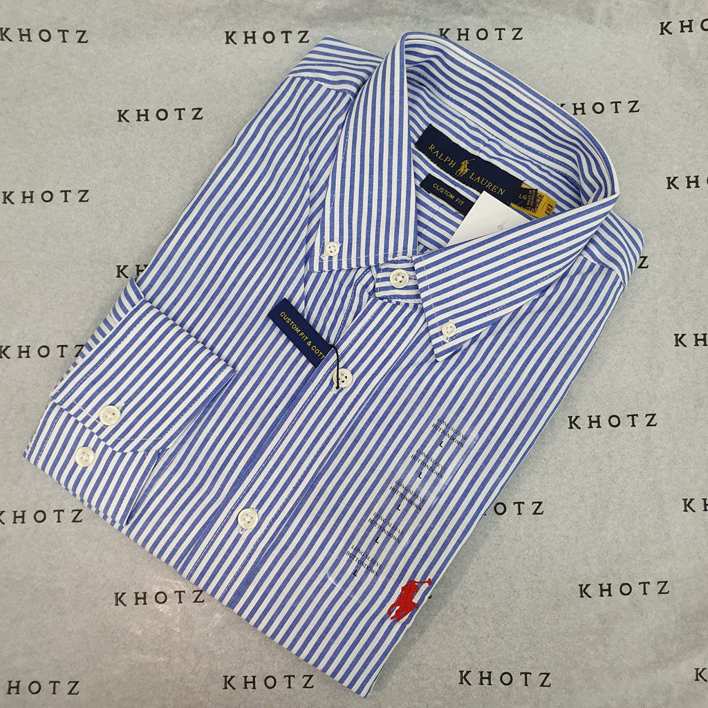 Camisa Ralph Lauren Masculina Azul Listras Americana Pony Vermelho