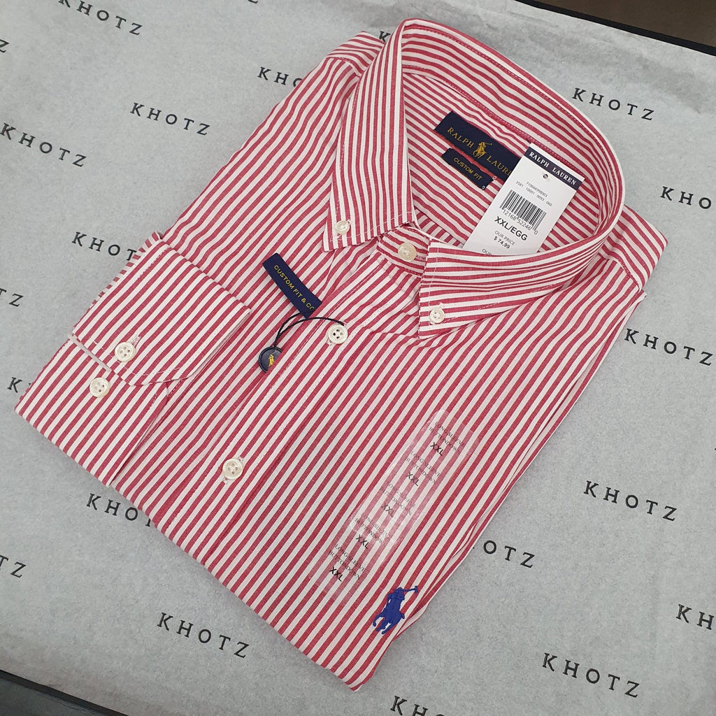 Camisa Ralph Lauren Masculina Vermelha Listras Americana Pony Azul