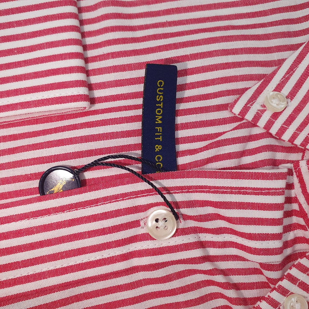 Camisa Ralph Lauren Masculina Vermelha Listras Americana Pony Azul