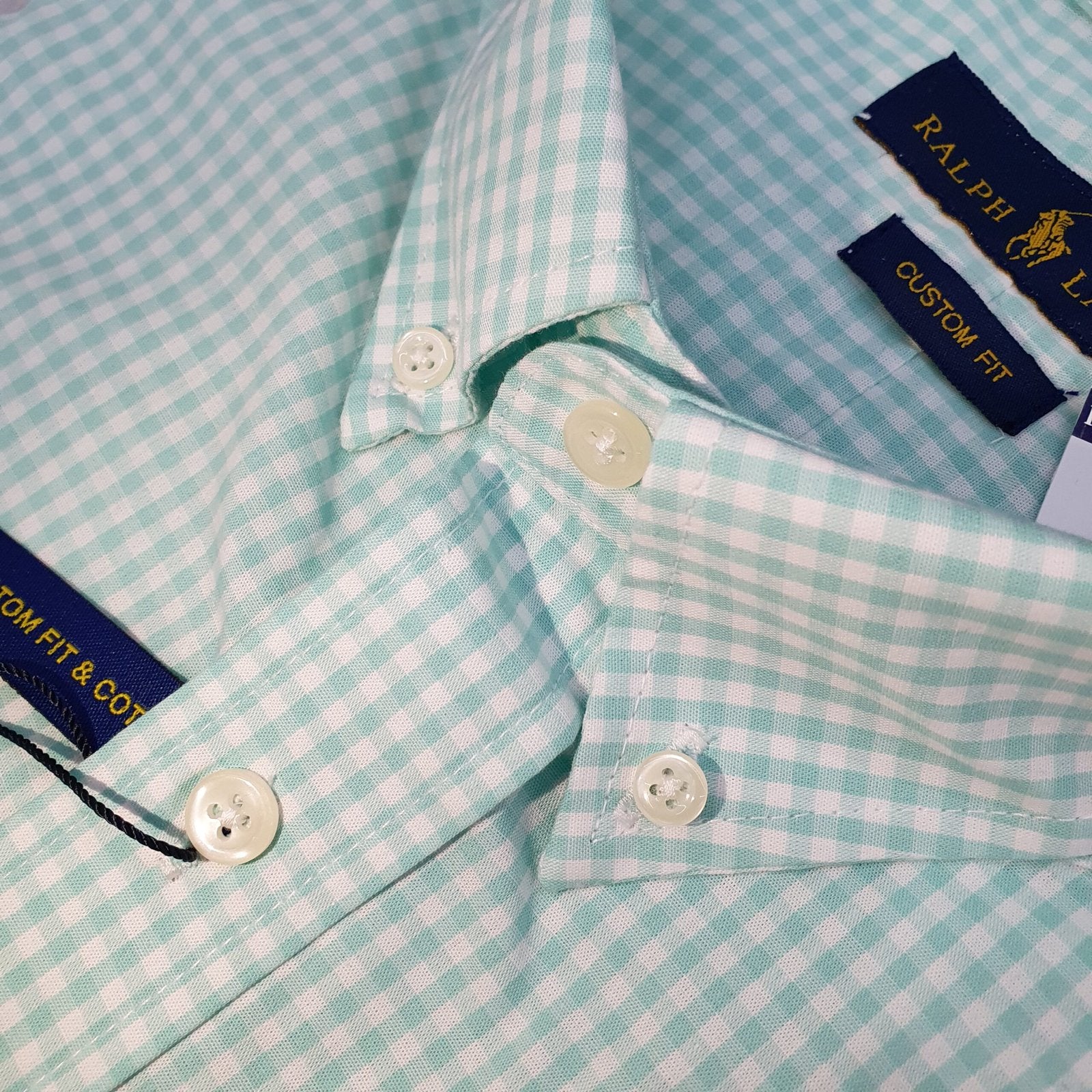 Camisa Ralph Lauren Masculina Micro Xadrez Verde Água Pony Azul