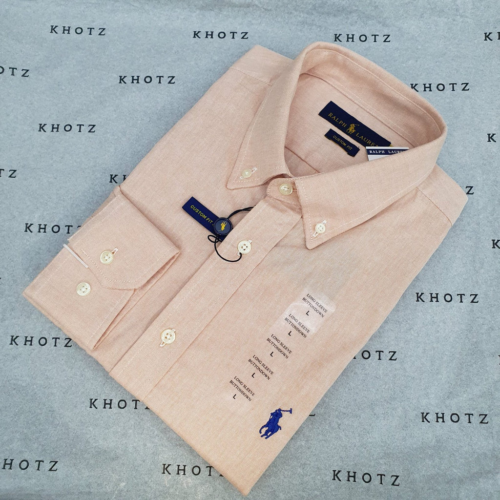 Camisa Ralph Lauren Masculina Oxford Clássico Salmão Pony Azul