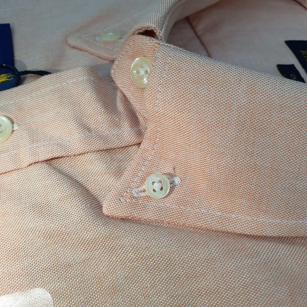 Camisa Ralph Lauren Masculina Oxford Clássico Salmão Pony Azul