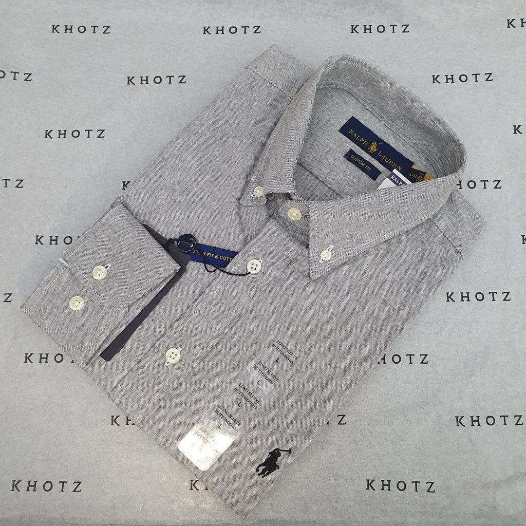 Camisa Ralph Lauren Masculina Oxford Clássico Cinza Pony Preto