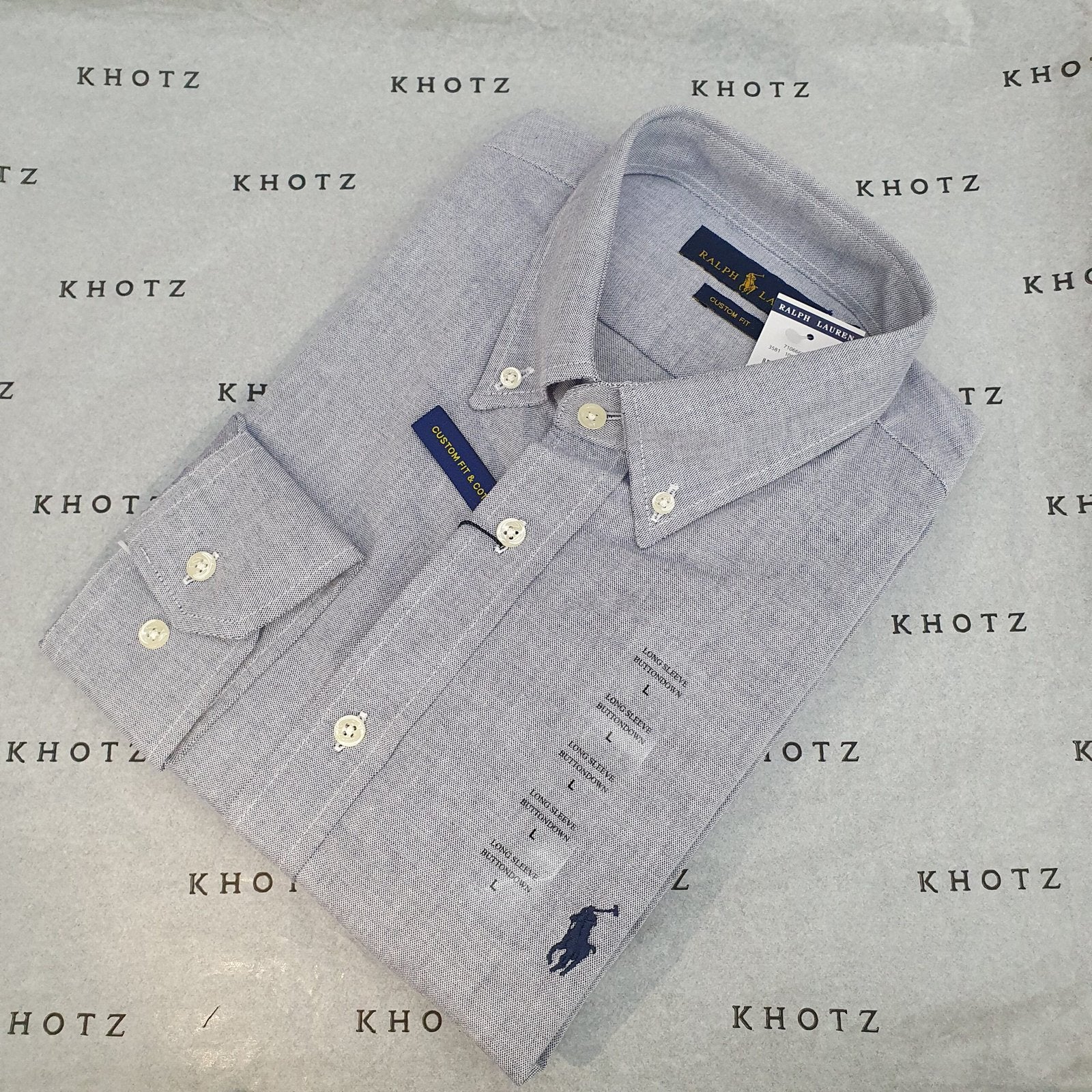 Camisa Ralph Lauren Masculina Oxford Clássico Azul Cinzento Pony Azul