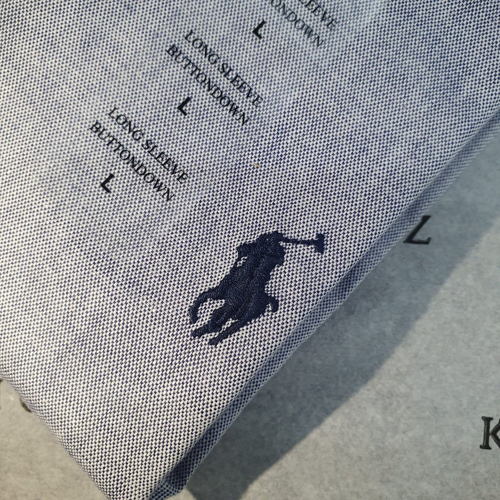 Camisa Ralph Lauren Masculina Oxford Clássico Azul Cinzento Pony Azul