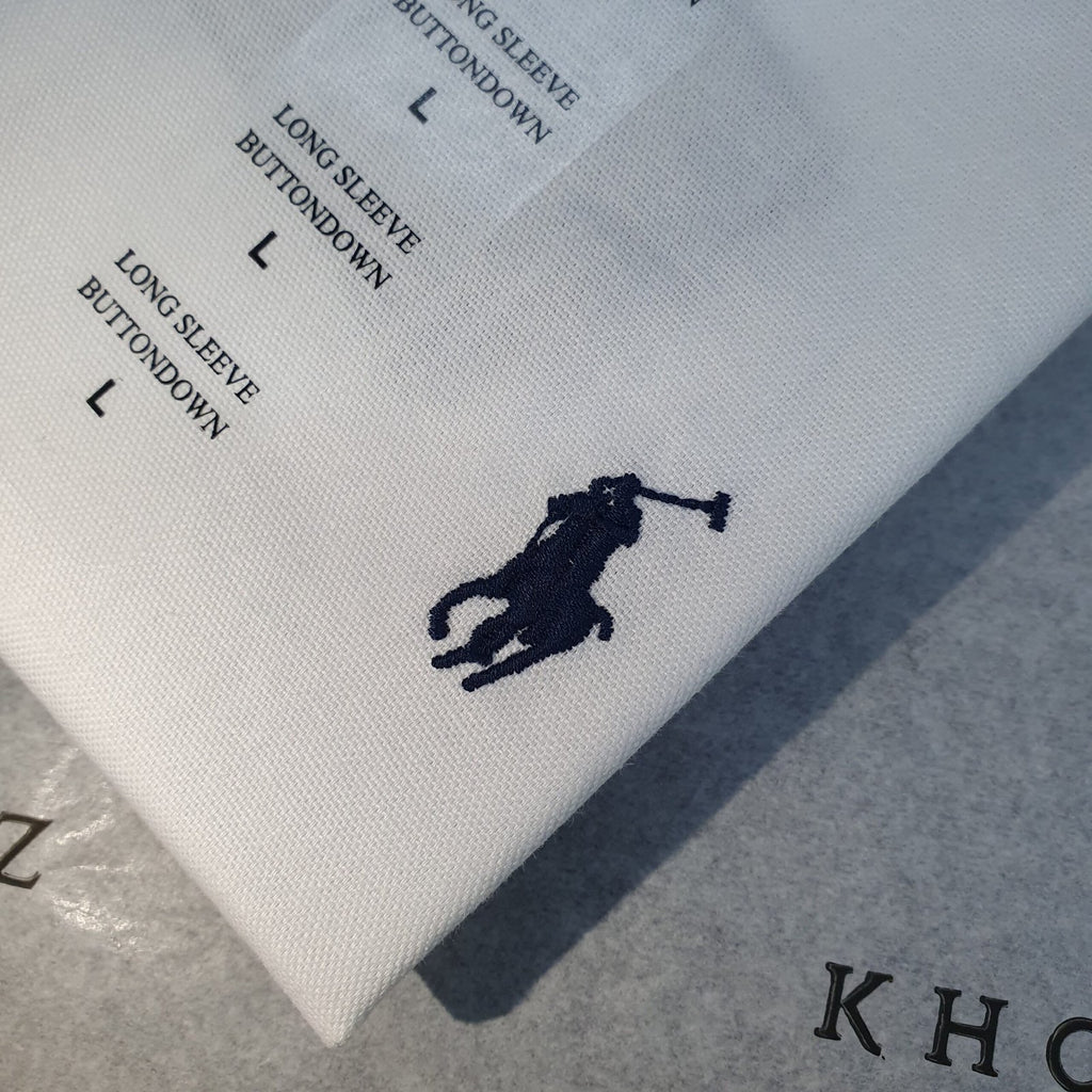 Camisa Ralph Lauren Masculina Oxford Clássico Branca Pony Marinho