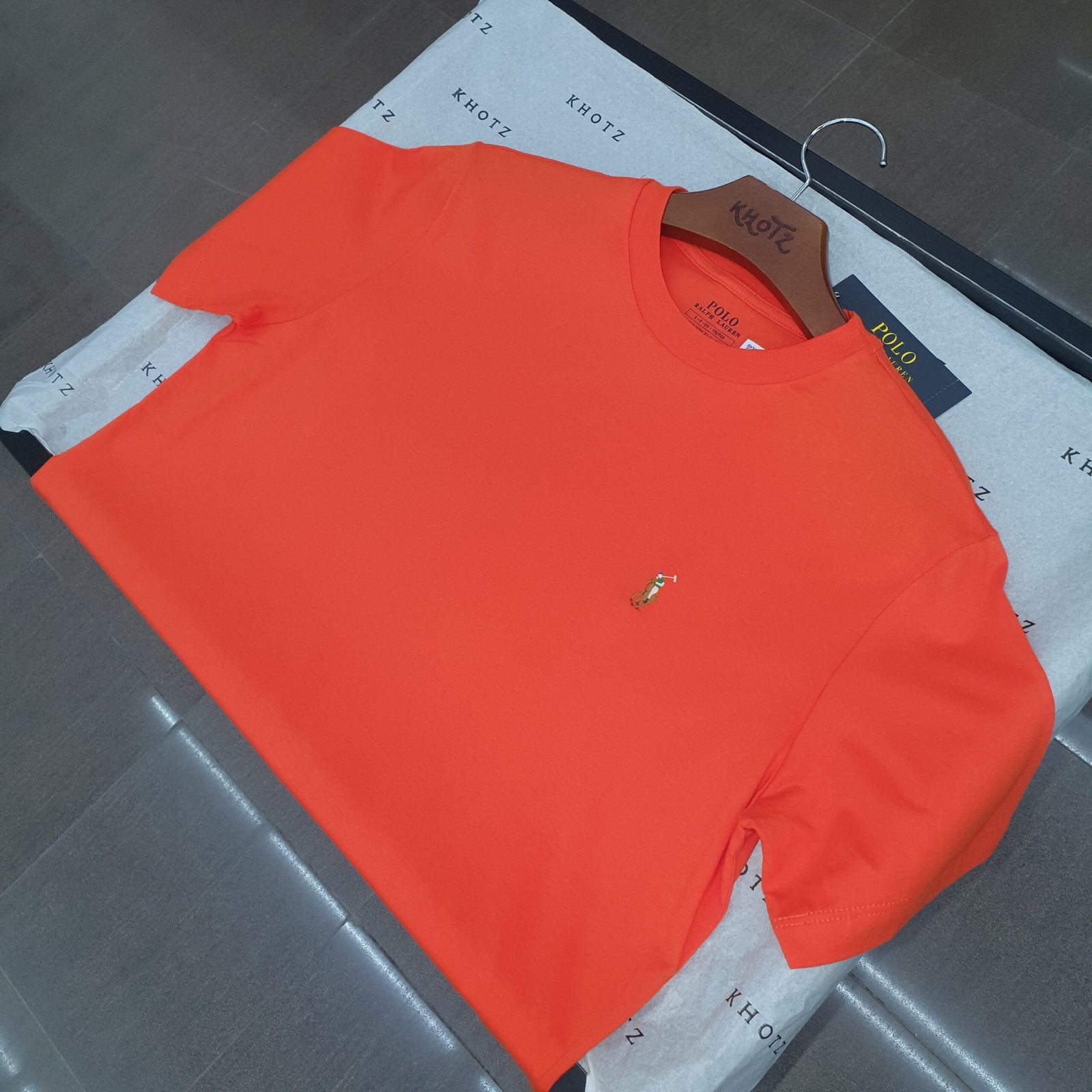 Camiseta Básica Ralph Lauren Masculina Laranja Pony Colorido